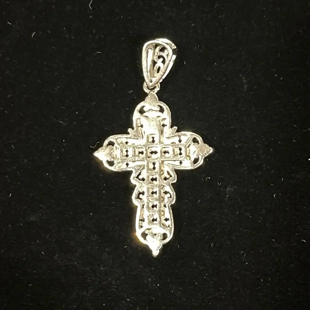 Sterling Silver Cross Religious Christian Pendant Crafted w/ Swarovski Crystals - Picture 2 of 4